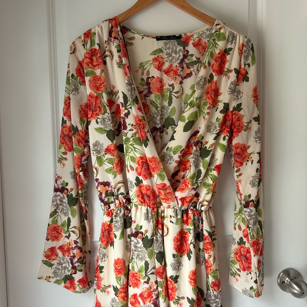 Honey Punch Floral Dress with Red and Green Accents